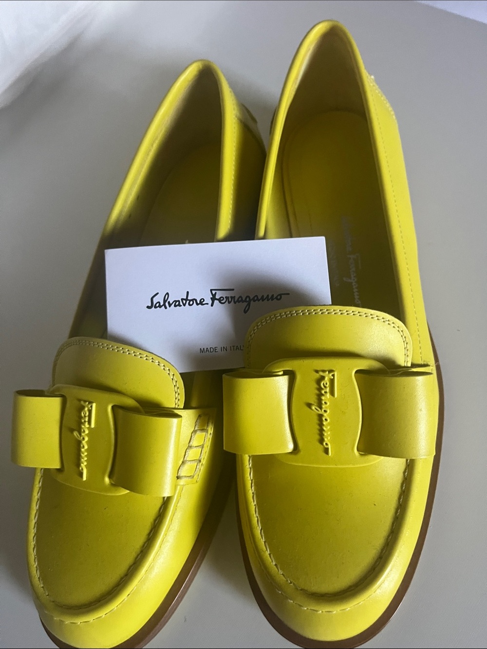 Size 8 Salvatore Ferragamo Bright Yellow Patent Leather Vara Loafers